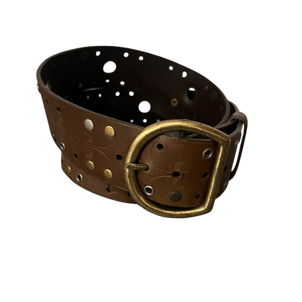 Faded Glory Bohemian Studded Tooled Brown Leather Unisex Belt L